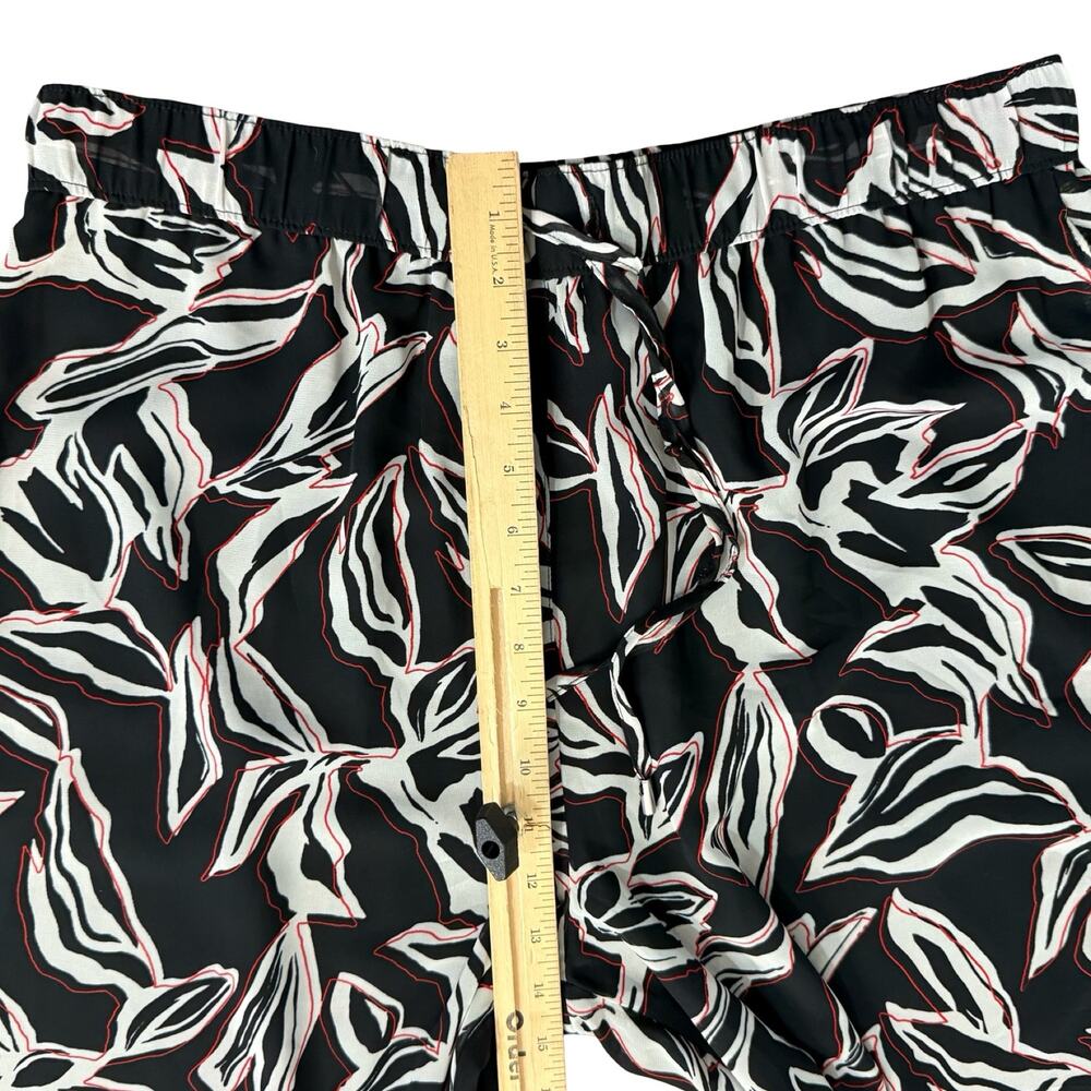 Calvin Klein Black White Red Floral Leaf Crepe Wide Leg Pants size L NEW Tags - Picture 7 of 16